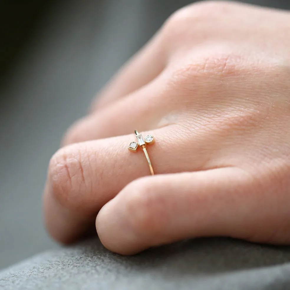14K Gold Baguette and Round Cut Diamond Ring