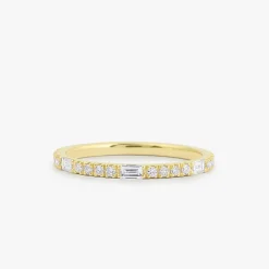14K Gold Baguette and Round Cut Diamond Wedding Band