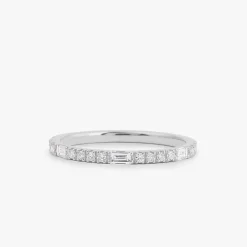 14K Gold Baguette and Round Cut Diamond Wedding Band