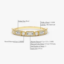14K Gold Baguette and Round Diamond Ring