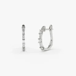 14K Gold Baguette And Round Diamond Earrings