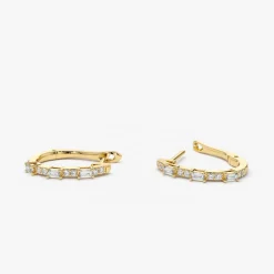 14K Gold Baguette And Round Diamond Earrings