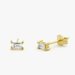 14K Gold Baguette Cut Diamond Stud Earrings