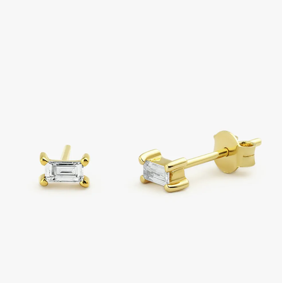 14K Gold Baguette Cut Diamond Stud Earrings
