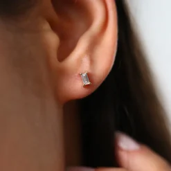 14K Gold Baguette Cut Diamond Stud Earrings