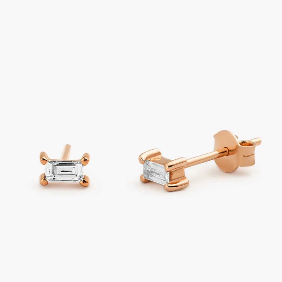 14K Gold Baguette Cut Diamond Stud Earrings