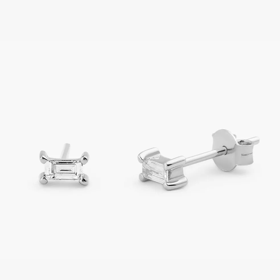 14K Gold Baguette Cut Diamond Stud Earrings
