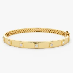 14k Gold Baguette Diamond Bezel Setting Statement Bangle