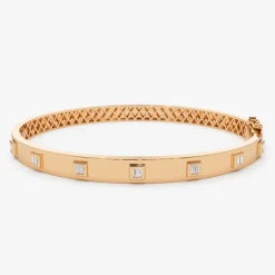 14k Gold Baguette Diamond Bezel Setting Statement Bangle