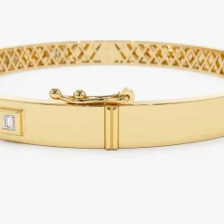 14k Gold Baguette Diamond Bezel Setting Statement Bangle