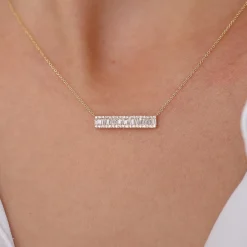 14k Gold Baguette Diamond Horizontal Necklace