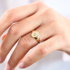 14K Gold Baguette Diamond Signet Ring