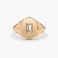 14K Gold Baguette Diamond Signet Ring