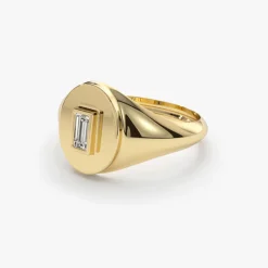 14K Gold Baguette Diamond Signet Ring