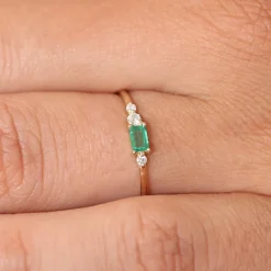 14k Gold Baguette Emerald Diamond Ring