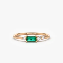 14k Gold Baguette Emerald Diamond Ring
