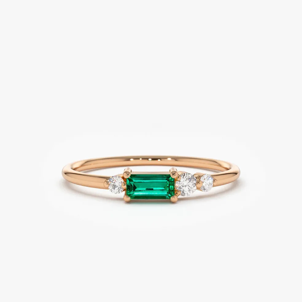 14k Gold Baguette Emerald Diamond Ring