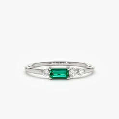 14k Gold Baguette Emerald Diamond Ring
