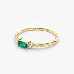 14k Gold Baguette Emerald Diamond Ring