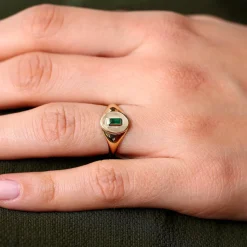 14k Gold Baguette Emerald Signet Ring