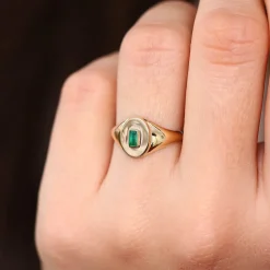 14k Gold Baguette Emerald Signet Ring