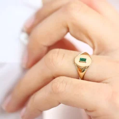 14k Gold Baguette Emerald Signet Ring