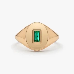 14k Gold Baguette Emerald Signet Ring