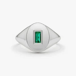 14k Gold Baguette Emerald Signet Ring