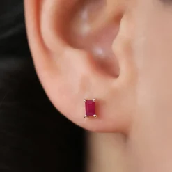 14K Gold Baguette Ruby Earrings