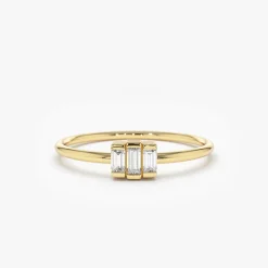 14K Gold Baguette Trio Diamond Ring