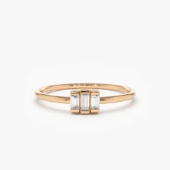 14K Gold Baguette Trio Diamond Ring