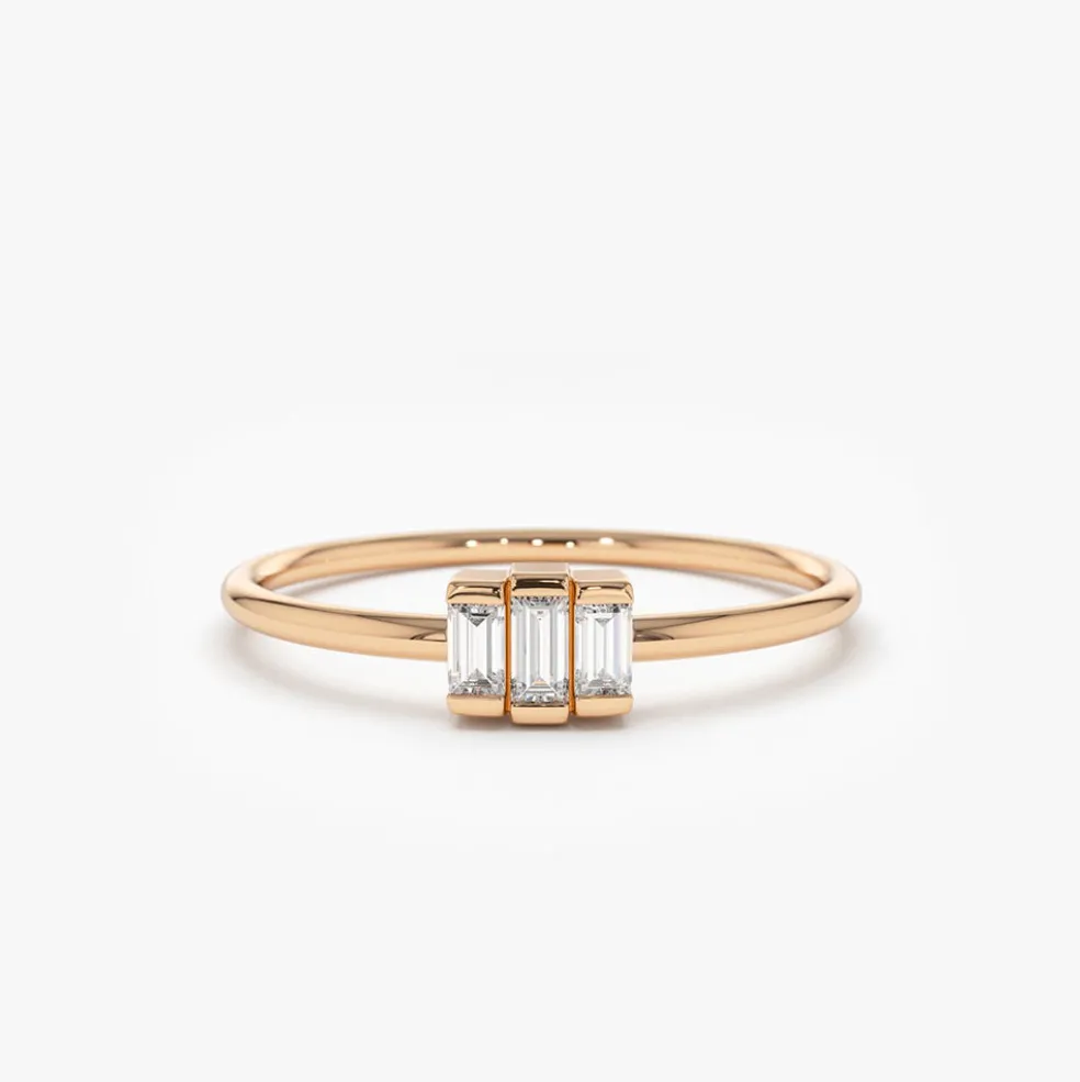 14K Gold Baguette Trio Diamond Ring