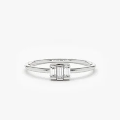14K Gold Baguette Trio Diamond Ring