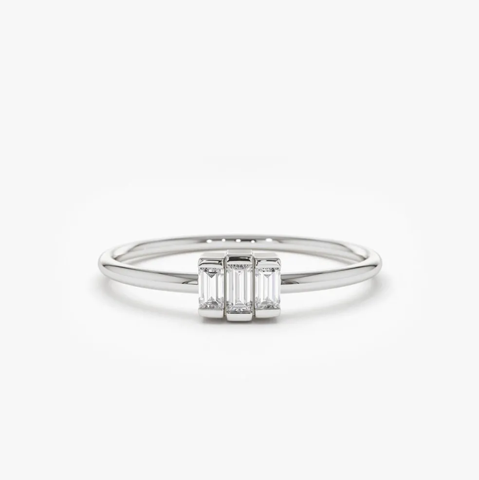 14K Gold Baguette Trio Diamond Ring