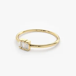 14K Gold Baguette Trio Diamond Ring