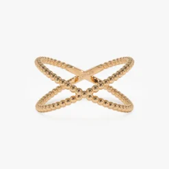 14K Gold Beaded Band Criss Cross Statement Ring