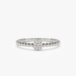 14K Gold Beaded Floral Diamond Ring