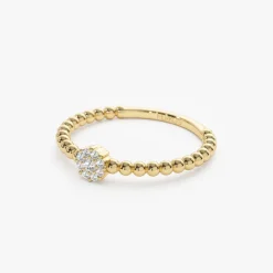 14K Gold Beaded Floral Diamond Ring