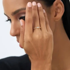 14K Gold Beaded Solitaire Diamond Bezel Ring