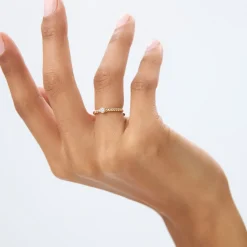 14K Gold Beaded Solitaire Diamond Bezel Ring