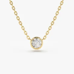 14K Gold Bezel Set Diamond Solitaire Necklace