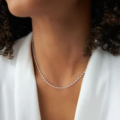 14K Gold Bezel Setting Diamond Tennis Necklace