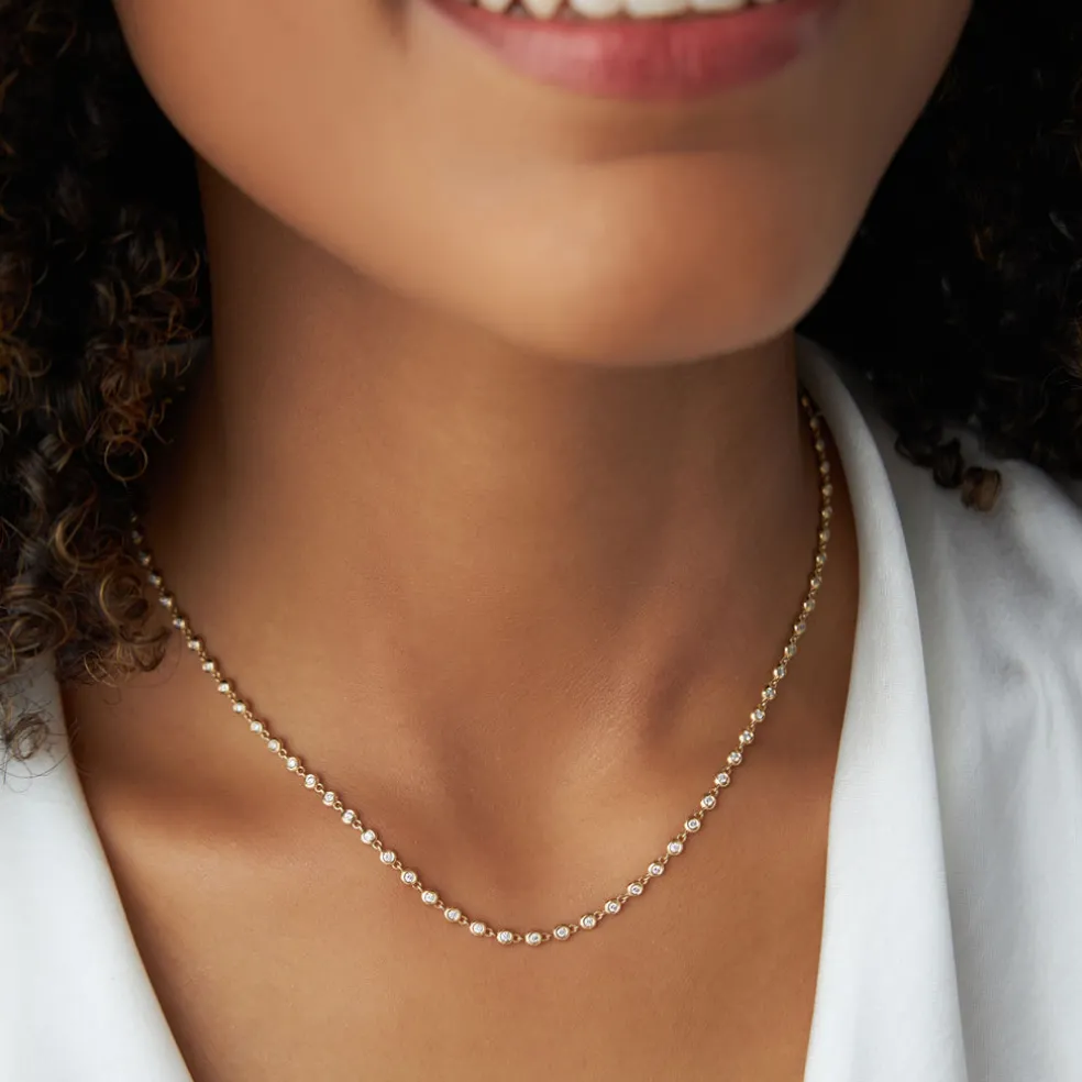 14K Gold Bezel Setting Diamond Tennis Necklace