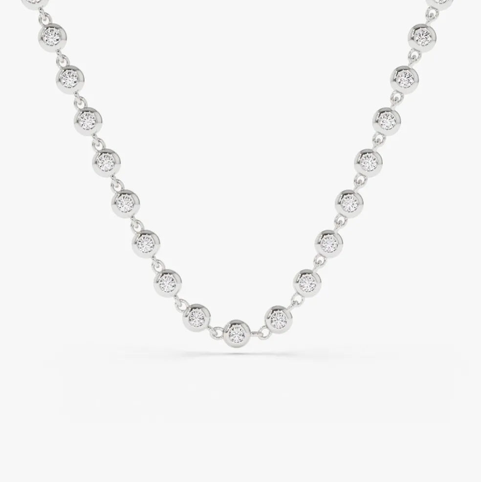 14K Gold Bezel Setting Diamond Tennis Necklace