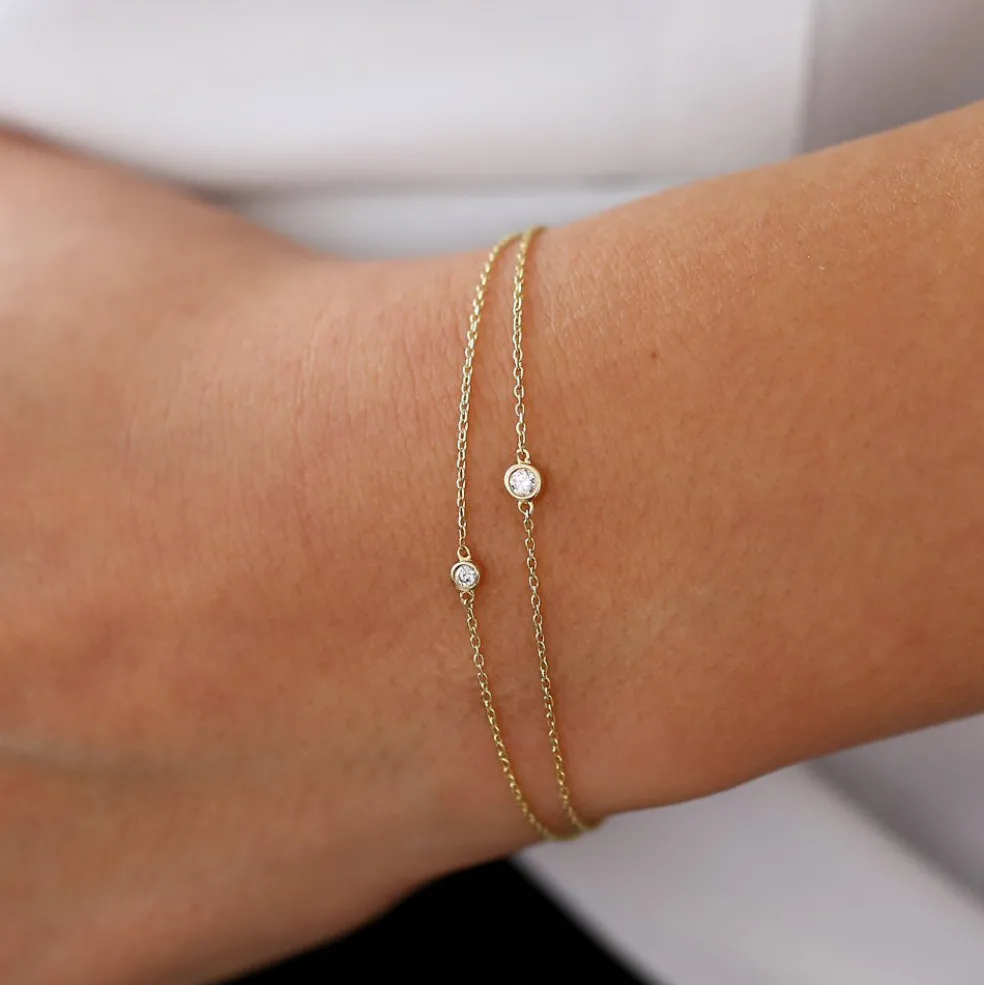 14k Gold Bezel Setting Diamond Solitaire Bracelet 0.05ctw