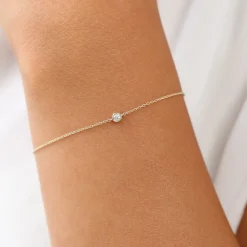 14k Gold Bezel Setting Diamond Solitaire Bracelet 0.05ctw