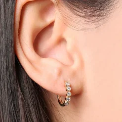 14K Gold Bezel Setting Diamond Huggie Earrings