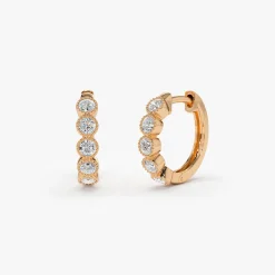 14K Gold Bezel Setting Diamond Huggie Earrings