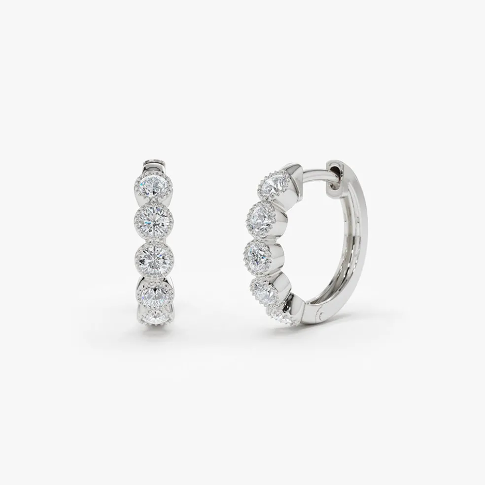 14K Gold Bezel Setting Diamond Huggie Earrings