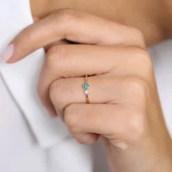 14K Gold Bezel Setting Emerald and Diamond Ring